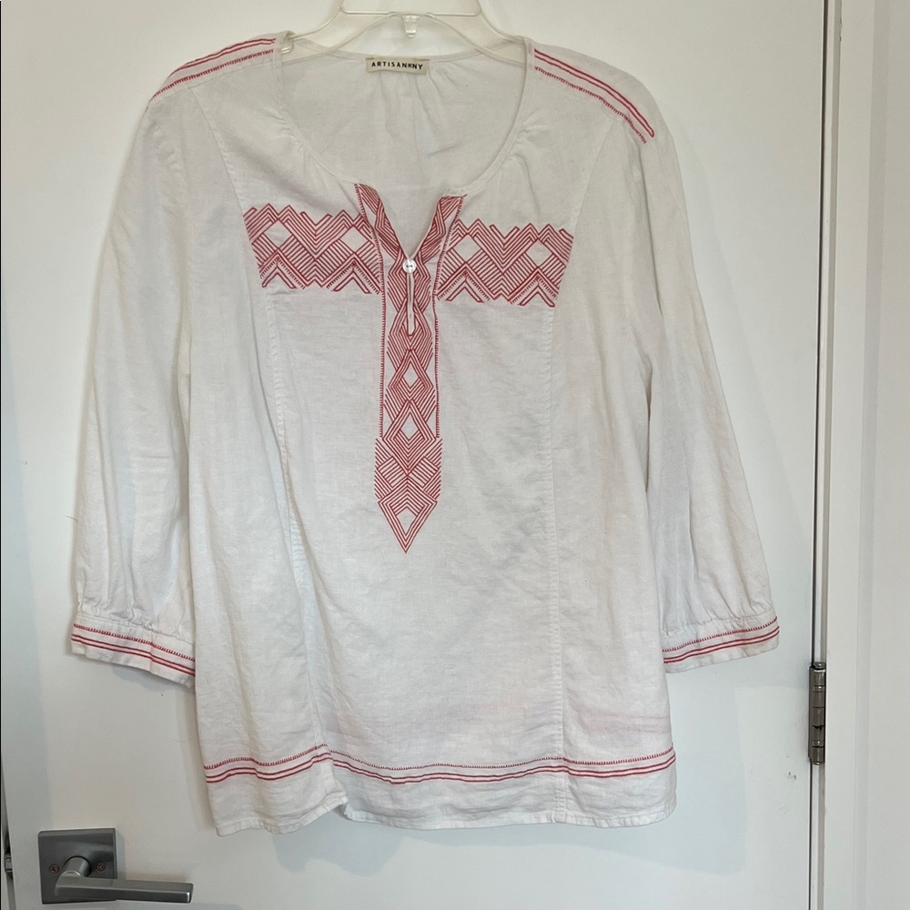 Artisan Ny White Lightweight Blouse with Subtle Texture